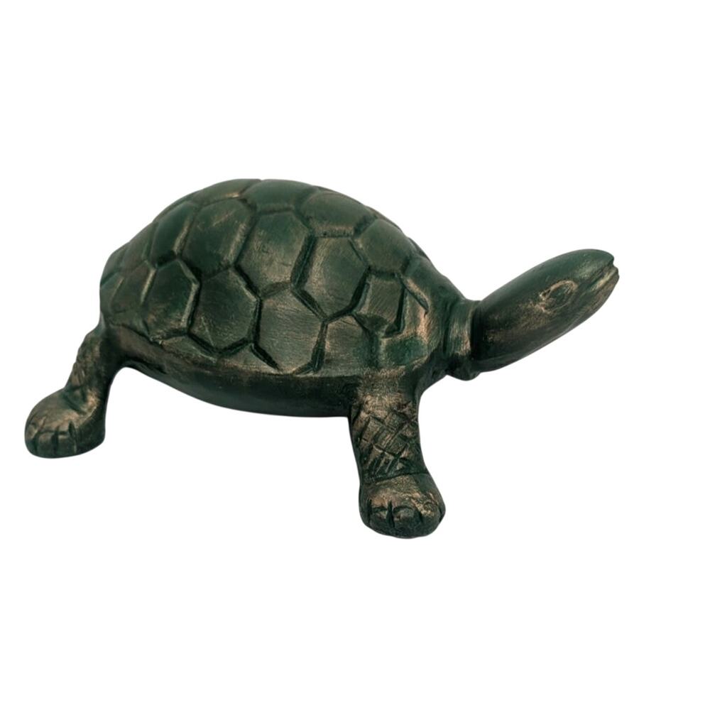 Metal Turtle Tortoise Garden Decor 9.5 x 7 inches Green Gold Figurine